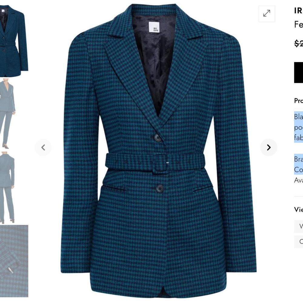 Felicity Belted Houndstooth Wool-Blend Felt Blazer Iris & Ink